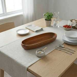 Bandeja ovalada de madera de diseño minimalista, vajilla reutilizable con acabado natural para uso en el hogar, hoteles y fiestas. - Product Image 2