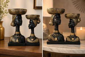 African Woman Head Sculpture Resin Figurine Handicraft Bohemian Cultural Art Tabletop Wedding Home <b>Office</b> <b>Decor</b> 2Pcs EOB - Product Image 2