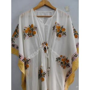 ชุดเดรสผ้าฝ้ายทำมือรักษ์โลก พิมพ์ลายบล็อก สไตล์โบฮีเมียน คลุมชายหาด ทรงหลวม ใส่สบายสำหรับฤดูร้อน เหมาะสำหรับใส่ไปเที่ยวพักผ่อน คอวี ทรงธรรมชาติสำหรับผู้หญิง - Product Image 4