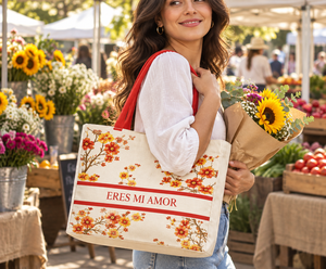 Romantic Blossom Floral Canvas Tote <b>Bag</b> 40x34x16 cm Custom Printed Shopping <b>Bag</b> Handles Wholesale OEM Private Label Bulk SNC135A - Product Image 3