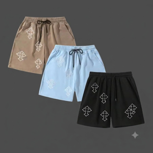 Shorts de survêtement décontractés pour hommes, en coton épais, délavé à l'acide, avec imprimé graphique et cordon de serrage, style streetwear, vente en gros sur mesure - Product Image 5