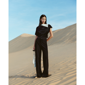 กางเกงขายาวผู้หญิงรุ่นใหม่ล่าสุด สไตล์มินิมอล ELYN WIDE-LEG PANTS ซิปด้านข้าง เอวสูง พร้อมบริการ ODM - Product Image 1