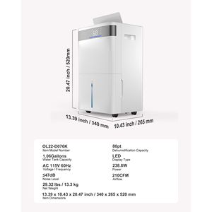 Deshumidificador Inteligente de 80 Pintas para Sótano, con Manguera de Drenaje, Uso Comercial e Industrial, Bajo Nivel de Ruido, Control Inteligente de Humedad - Product Image 4