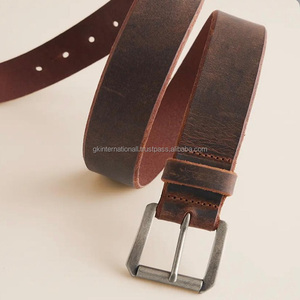 Nouvel arrivage de ceinture décontractée en cuir marron rustique pour hommes jeans avec boucle ardillon en argent antique ceinture de jeans - Product Image 5
