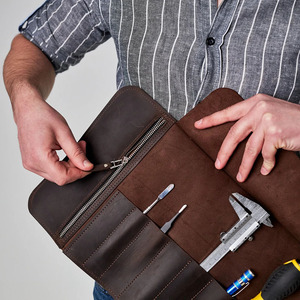 Genuine leather <b>tool</b> <b>roll</b> organizer bags wholesale supplier custom export quality portable storage quality for sale in low price - Product Image 3