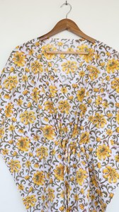 Elegante Vestido Kaftán de Algodón con Estampado Floral a Mano, Vestido Holgado Amarillo de Estilo Bohemio para Mujer, Vestido Casual de Verano para Vacaciones - Product Image 5