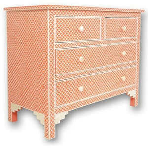 Coastal Style 4-Drawer <b>Chest</b> with Fishscale Pattern for Bedroom or Living Room <b>Storage</b> - Product Image 3