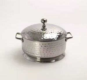 Casserole en acier inoxydable martelé avec couvercle, double poignée, pot de service et de stockage pour roti et chapati, ustensile de cuisine pour hôtels et restaurants - Product Image 1