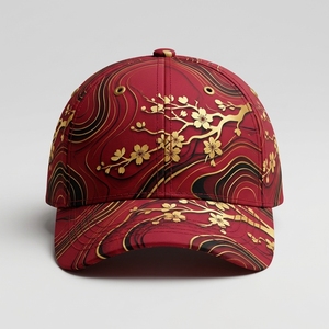 Casquette de baseball structurée de luxe rouge et or à 6 panneaux, broderie 3D motif animal, en coton, unisexe, réglable, vente en gros, faible MOQ - Product Image 1