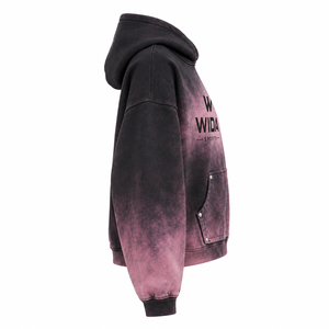 Custom Black and Dusty <b>Pink</b> Acid-Wash Oversized Cropped Pullover <b>Hoodie</b> with Rivet Pocket 100% Cotton Winter - Product Image 3