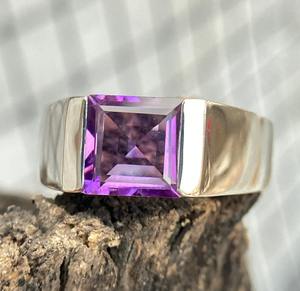 Natural Amethyst Engagement <b>Ring</b> For Women 925 Sterling <b>Silver</b> With Solid Gold February Birthstone Jewelry - Product Image 3