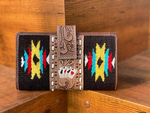 Cartera de mano occidental para SILLÍN, cartera hecha a mano de cuero genuino, plegable, bolso de mano para mujer, carteras de ases florales de cuero tallado a mano - Product Image 2