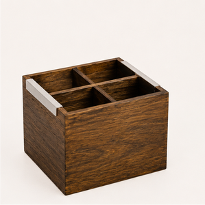 Handcrafted 4-Compartment Wooden Cutlery Holder And Silverware <b>Caddy</b> Rustic Mango Wood <b>Kitchen</b> Utensil Organizer For Home Table - Product Image 2