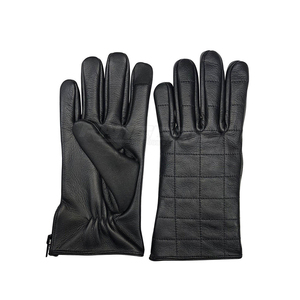 Gants d'hiver en cuir pour homme et femme, en véritable peau de mouton, design à points croisés, mode outdoor, OEM, noirs. - Product Image 1