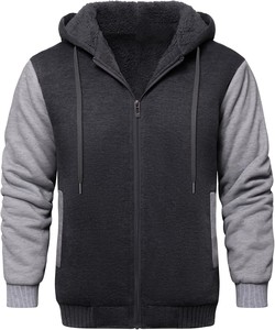 Sudadera con Capucha y Cremallera para Hombre 2026, Forro Polar, Manga Camuflaje, Corte Regular, Estilo Casual para Otoño, Color Negro con Patrón Azul y Blanco - Product Image 4