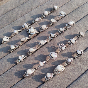 Wholesale Brass Moonstone Adjustable <b>Rings</b> Set Women Natural Gemstone Silver Plated Bohemia Bezel Setting Wedding Statement - Product Image 2
