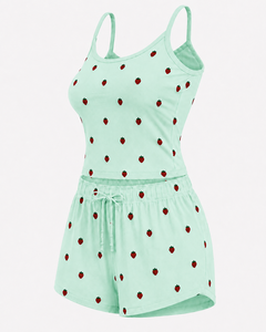 Nouvelle Collection Printemps/Été 2026 – Ensemble Pyjama Deux Pièces Respirant en Polyester avec Imprimé Cœur, Caraco et Short, Vêtements d'Intérieur pour Femme – Vente en Gros - Product Image 3