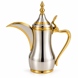 Middle Eastern Style Metal Coffee Pot With Gold Trim And Ornate Design For <b>Tea</b> And Coffee Serving - Product Image 3
