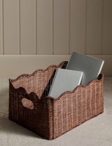 Natural Rattan Modern Geometric Eco-Friendly Scallop <b>Rectangular</b> Storage <b>Basket</b> - Product Image 2
