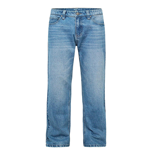 Jean en denim délavé personnalisé, coupe ample et décontractée, 100% coton, bleu délavé, pantalon surdimensionné pour homme - Product Image 4
