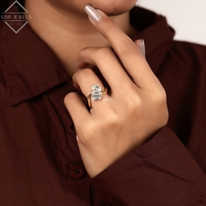 Anillo de Diamantes con Dos Piedras en Forma de Pera, Corte Esmeralda, Oro Amarillo, Banda Abierta, Joyería de Compromiso, Regalo para Mujer, Diseño de Lujo - Product Image 5