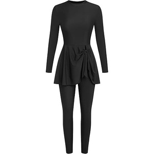 Women's <b>Modest</b> Burkini 2-Piece <b>Set</b> High Cut Backless Print Breathable Quick Dry Swimwear Beach Burkinis - Product Image 1