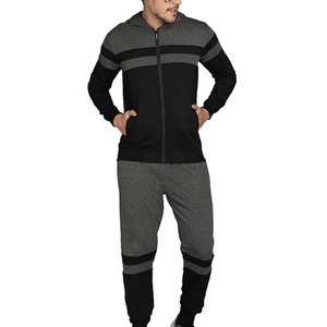 Survêtement gris pour homme avec blocs de couleur, à capuche, fermeture éclair intégrale, coupe décontractée, en polyester et coton, pour l'automne, avec taille élastique - Product Image 3