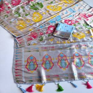 Sari VASTRA COTTAGE en viscose de tissu Jamdani pur avec bordure Paithani Minakari à tissage Zari complet, richement orné de franges Pallu et de blouse - Product Image 4