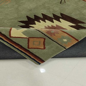 Rustic Tribal Area Rug Southwestern Geometric Wool Carpet Green Hand Tufted Living Room Bedroom Decorative Soft <b>Floor</b> Rug Home - Product Image 3