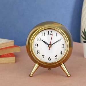 Premium Aluminum <b>Table</b> <b>Clock</b> | Modern Gold Desk <b>Clock</b> Silent Sweep | Quartz Decorative Home Office Bedroom Stylish Gift Roundtop - Product Image 1