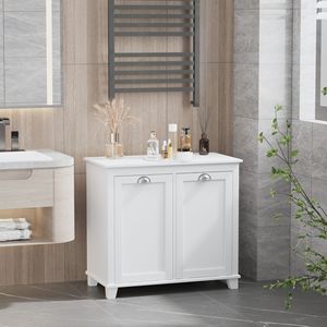 Mobiletto da Bagno Indipendente con 2 Cesti Ribaltabili, Organizzatore Bianco per Lavanderia - Product Image 2