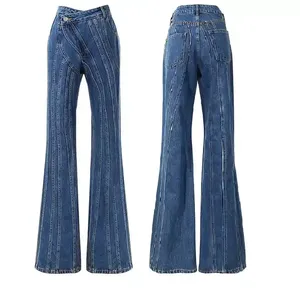 Oem Odm Wholesale Rate High Quality Casual Soft Cargo Wide Leg Pants And Trousers <b>Waist</b> Printed <b>Jeans</b> Solid Color Denim Pants - Product Image 4