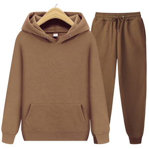 Ensemble de survêtement unisexe marron à capuche, couleur unie, décontracté, avec pantalon de jogging à cordon de serrage et manches longues, idéal pour l'automne - Product Image 1