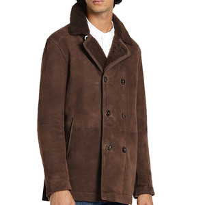 <b>Men's</b> Brown <b>Suede</b> Double Breasted PU Leather Shell <b>Jacket</b> Faux Fur Collar Anti-Wrinkle Custom Option Regular Fit Winter Casual - Product Image 5