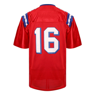 <b>Red</b> American Football Jersey V-Neck Short Sleeve Mesh Breathable Uniform Number 16 for Men Adult All Seasons - Product Image 4