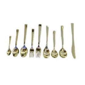 Ensemble de couverts de luxe élégants et durables en acier inoxydable 304 martelé, couteau, cuillère, fourchette, finition miroir, manche doré gaufré - Product Image 1