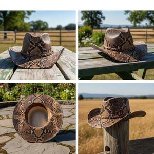 Sombrero de vaquero de piel de pitón, sombrero occidental de piel de vaca, sombrero de vaquero de piel exótica, sombrero de vaquero de cuero genuino, sombrero de piel de pitón - Product Image 4
