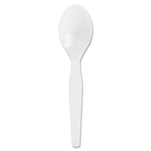 Paquete de 100 Cucharas Desechables de Plástico Blanco, Peso Medio/Pesado, 100 Unidades - Product Image 1