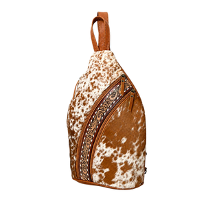 Western Hair On Hide Leather Sling <b>Backpack</b> for Women Handmade Cowboy Crossbody <b>Backpack</b> Premium <b>Tooled</b> Leather Travel Shoulder - Product Image 1