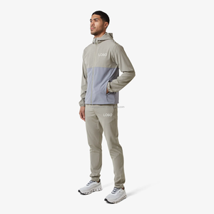 Survêtement léger à capuche pour homme, manches longues, color block, séchage rapide, coupe sportive classique, idéal pour le printemps, en polyester avec poches latérales - Product Image 3
