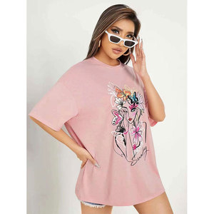 เสื้อยืดผู้หญิงแฟชั่นใหม่ปี 2026 สไตล์หรูหรา ขายส่ง ผ้าฝ้าย 100% ทรงโอเวอร์ไซส์ พิมพ์ลายลำลอง แขนสั้น - Product Image 2