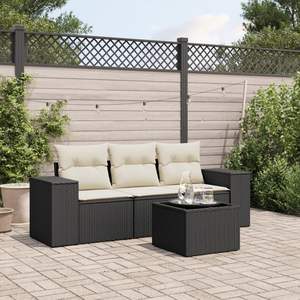 Conjunto de Sofás Modulares Grandes de Ratán Sintético Negro para Jardín - Product Image 1