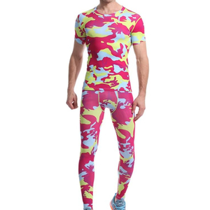 Ensemble de survêtements de compression respirants pour hommes, grande taille, coupe régulière, taille haute élastique, devant uni, en Spandex/Nylon, décontracté, pour l'extérieur - Product Image 5