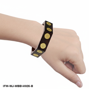 Bracelet en bois foncé hexagonal fait main avec points incrustés en laiton, style bohème géométrique, pour femme - Product Image 6