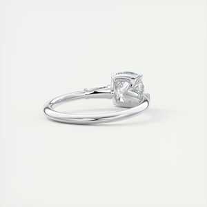Anillo de compromiso de tres piedras con diamante cultivado en laboratorio de corte cojín de 2.15 quilates y piedras laterales de baguette en oro blanco de 14K para novias - Product Image 3