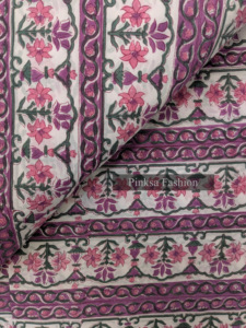 Tela de algodón india hecha a mano con estampado floral, tela étnica con estampado Sanganeri para prendas y vestidos de mujer. - Product Image 6