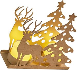 Lot de 2 bougeoirs vintage en fer ajouré pour décoration de table de Noël, motif renne avec sapin - Product Image 1