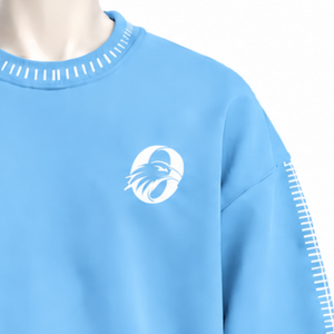 Mens <b>Sky</b> <b>Blue</b> Stitched Border Distressed Crewneck Sweatshirt Oversized Pullover Long Sleeve Casual Streetwear Sports Fashion <b>Top</b> - Product Image 5