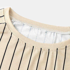 Men's Striped Short Sleeve T-Shirt & Shorts <b>Set</b> Crew Neck <b>Knitted</b> Cotton Casual Summer Wear Breathable Outfit - Product Image 4