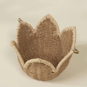 Cesta decorativa tejida a mano con diseño único en forma de hoja, cesta artística para almacenamiento, ecológica, de fibra natural, cesta para niños. - Product Image 4